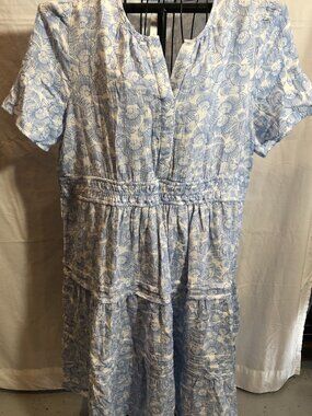 Drapers & Damons XL Blue Seashell Short Sleeve Dress 24" Underarm to Underarm